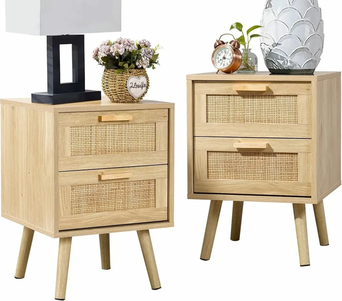 Side Table with 2 Hand Made Rattan Decorated Drawe - Image 1