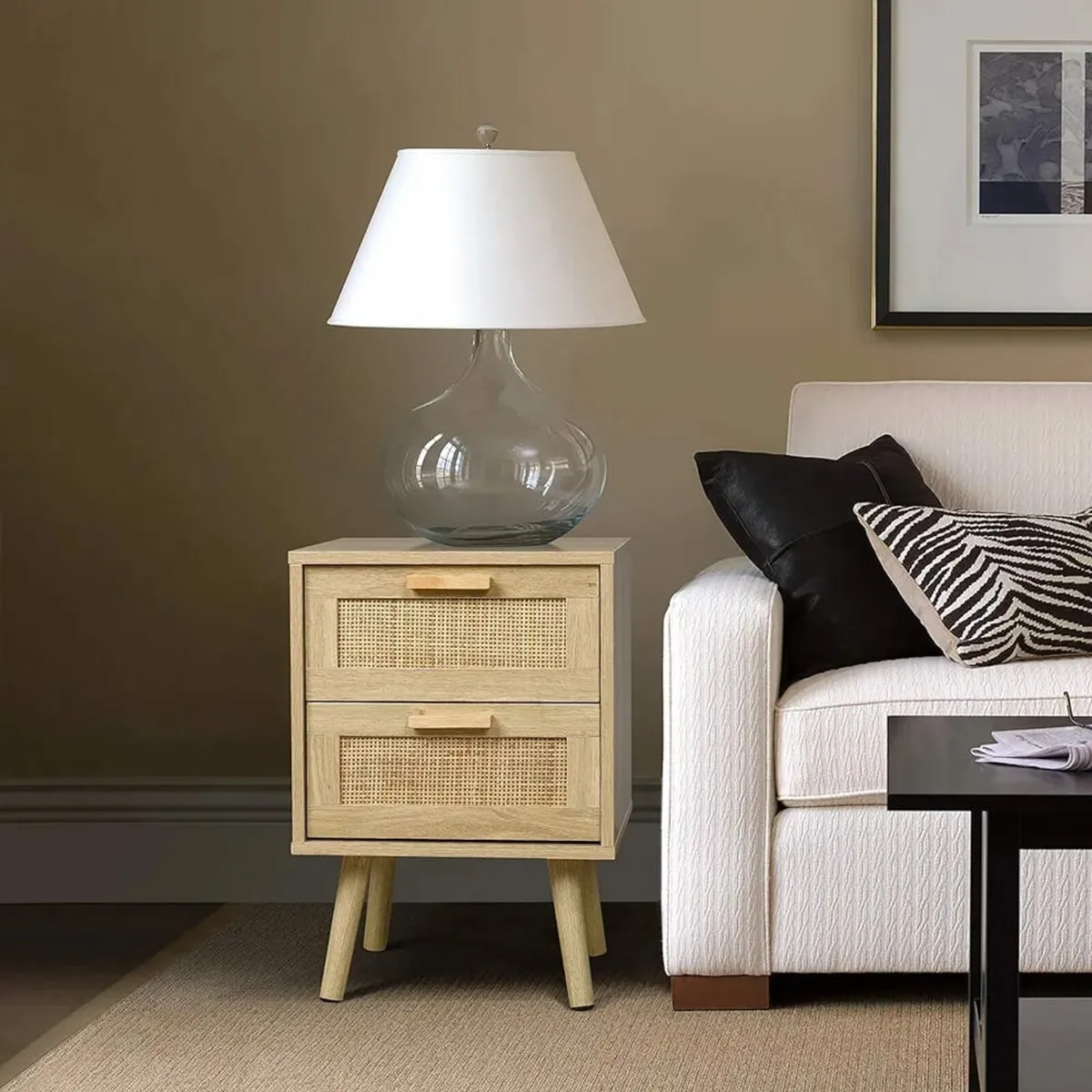 Side Table with 2 Hand Made Rattan Decorated Drawe - Image 3