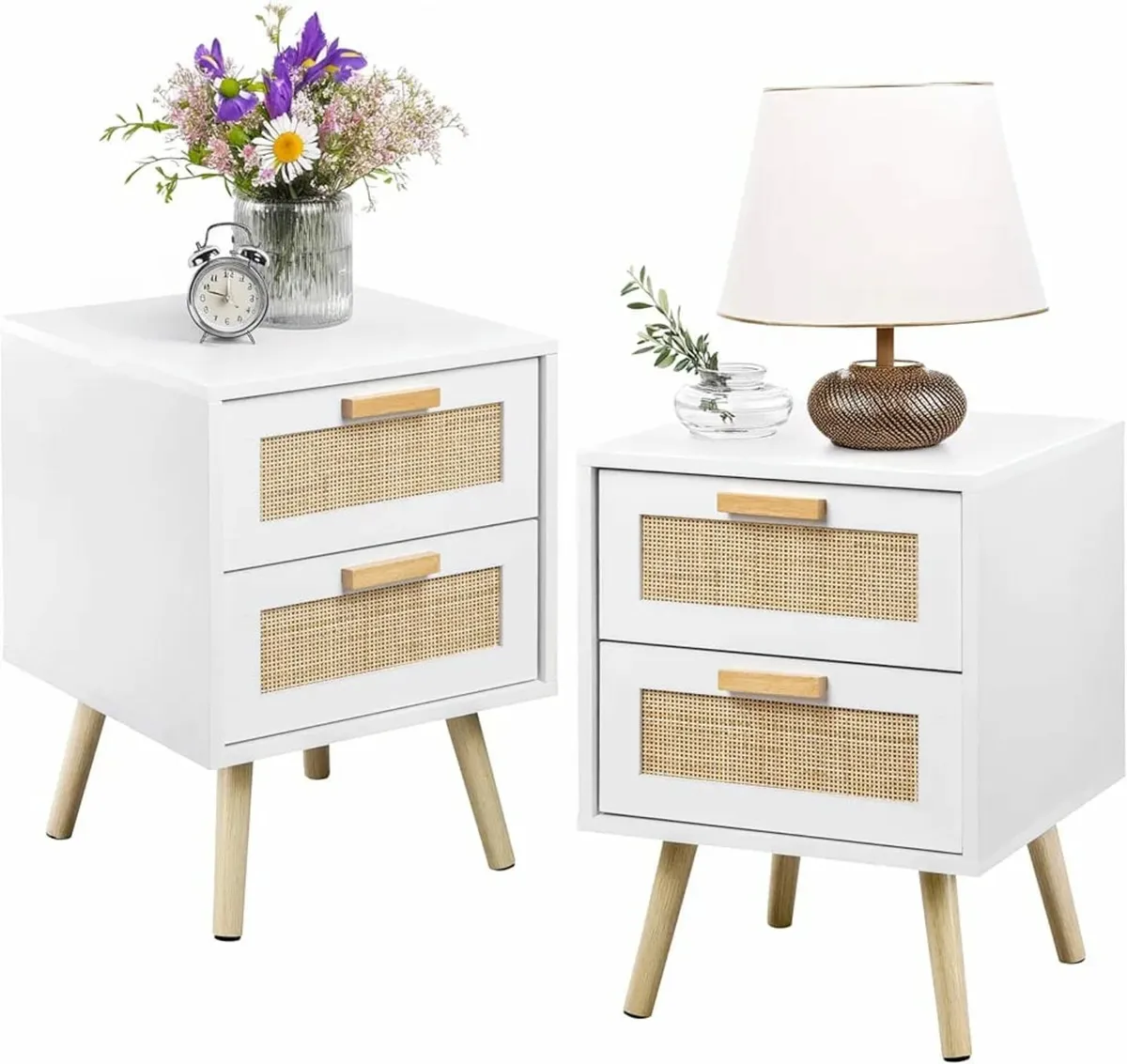 Bedside Table, Side Table with 2 Hand Made Rattan - Image 1