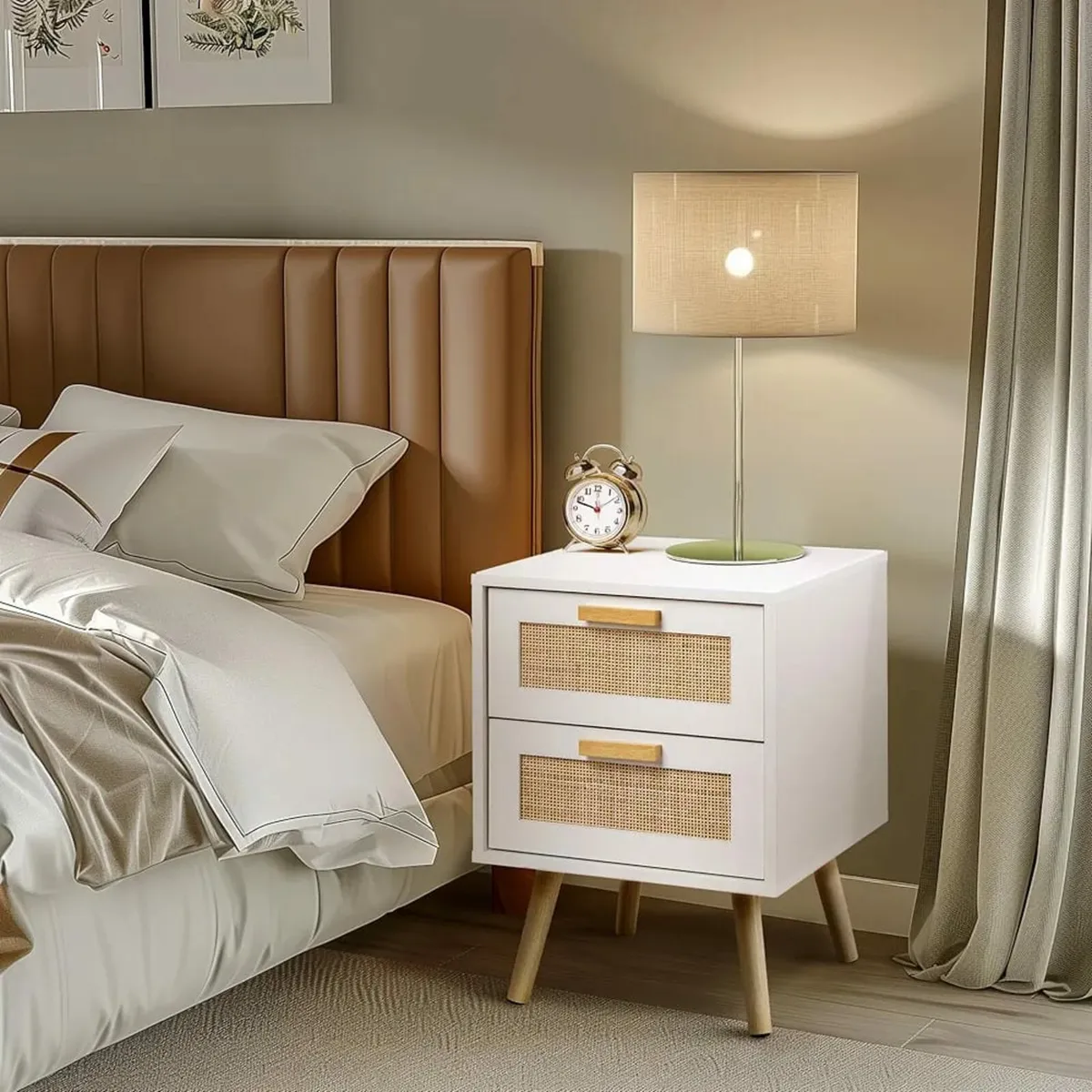 Bedside Table, Side Table with 2 Hand Made Rattan - Image 2
