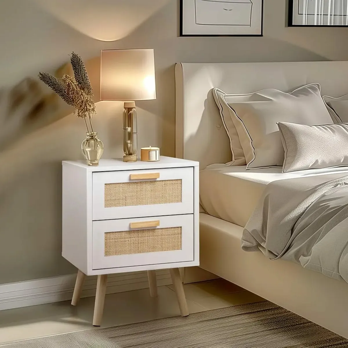 Bedside Table, Side Table with 2 Hand Made Rattan - Image 3