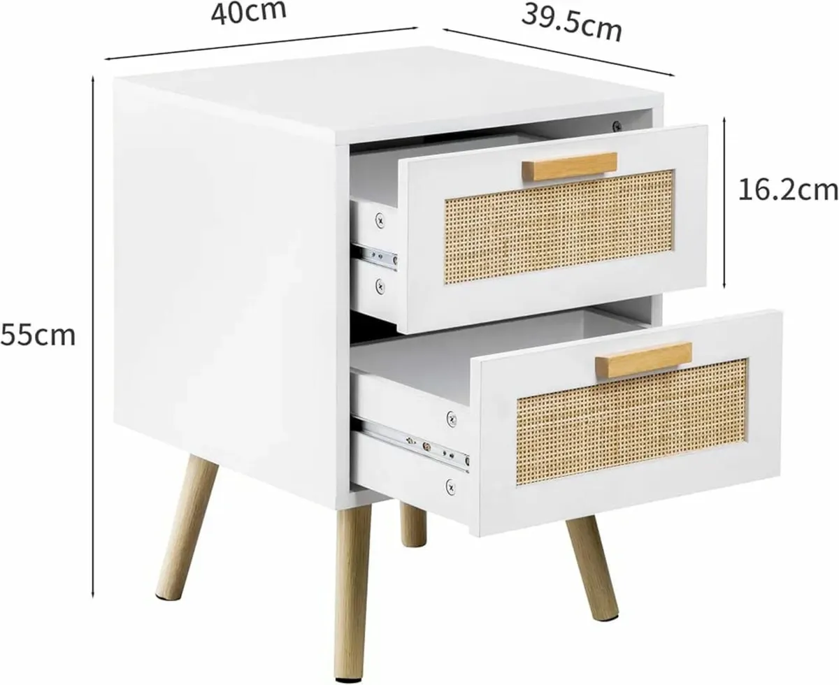 Bedside Table, Side Table with 2 Hand Made Rattan - Image 4