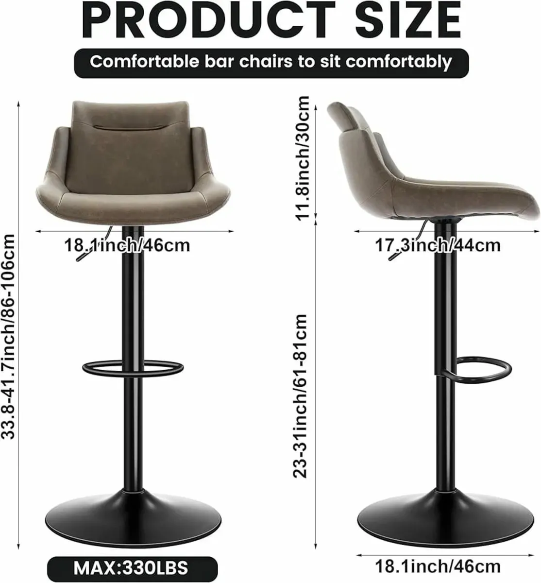 Bar Stool Set of 2, PU Leather Fabrics Height Adju - Image 4