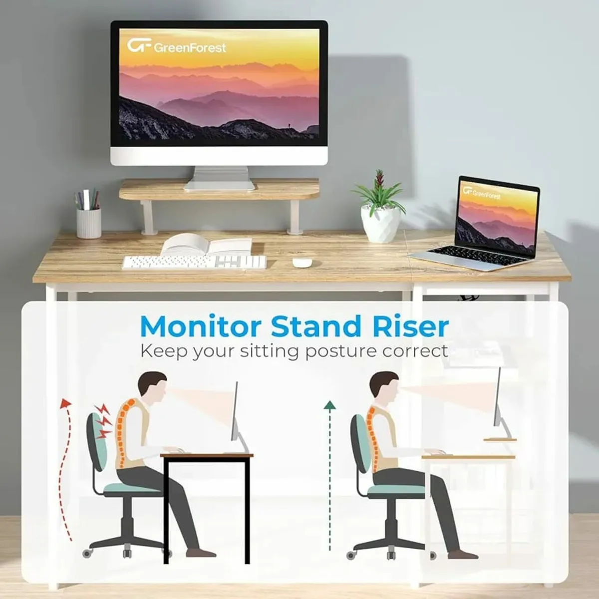 Office Desk with Monitor Stand,100cm Home Computer - Image 2