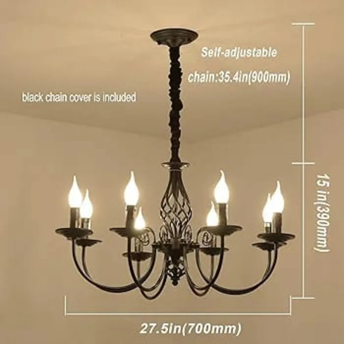 8 Lights French Country Chandelier, Black Chandeli - Image 2