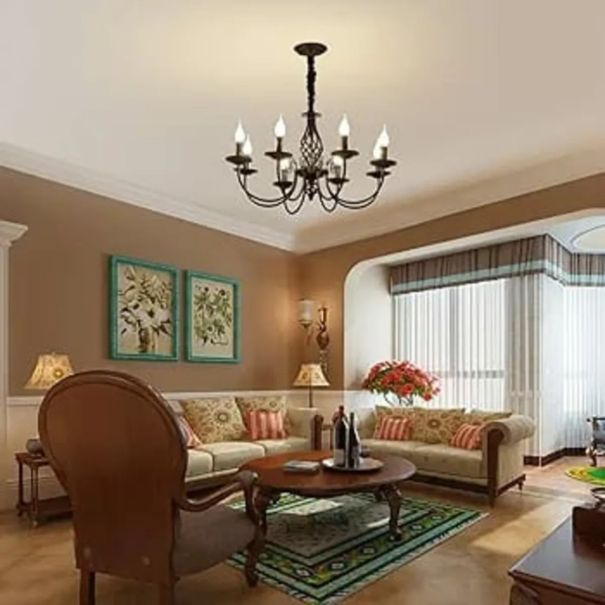 8 Lights French Country Chandelier, Black Chandeli - Image 3