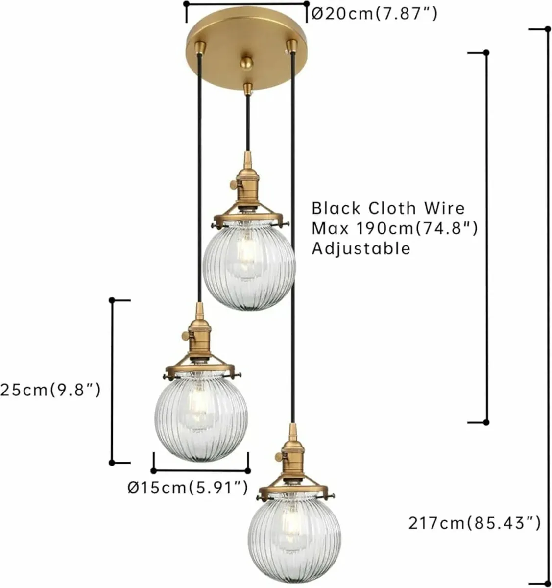Cluster 3 Way Ceiling Pendant Light Fittings Ribbe - Image 2