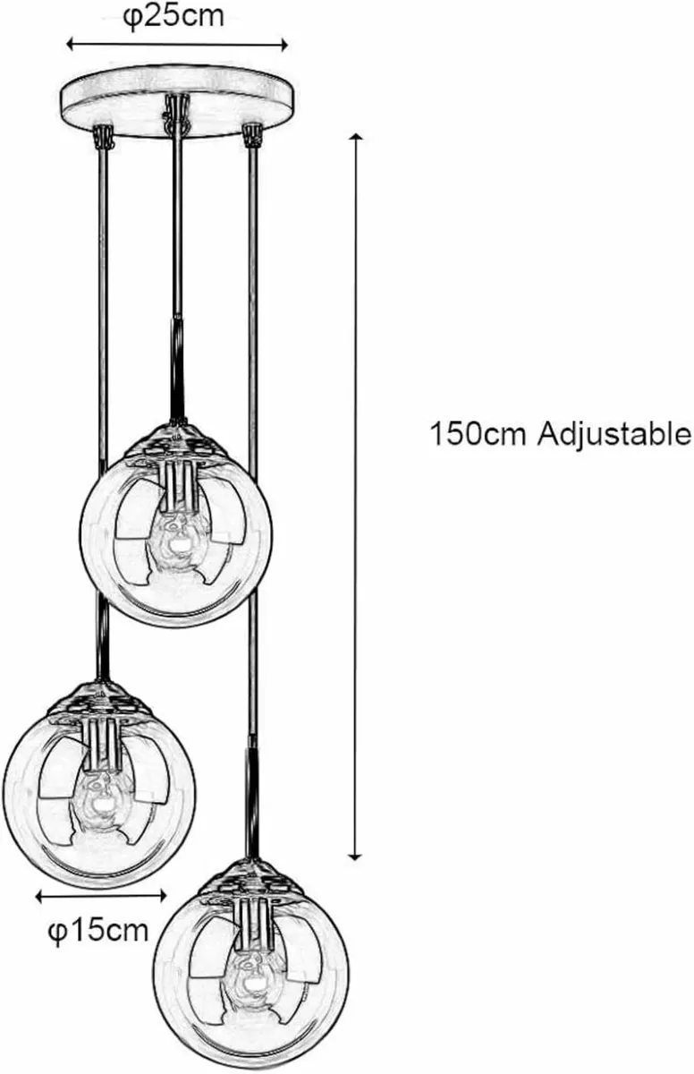Industrial Vintage 3 Lights Pendant Light,Glass Gl - Image 2