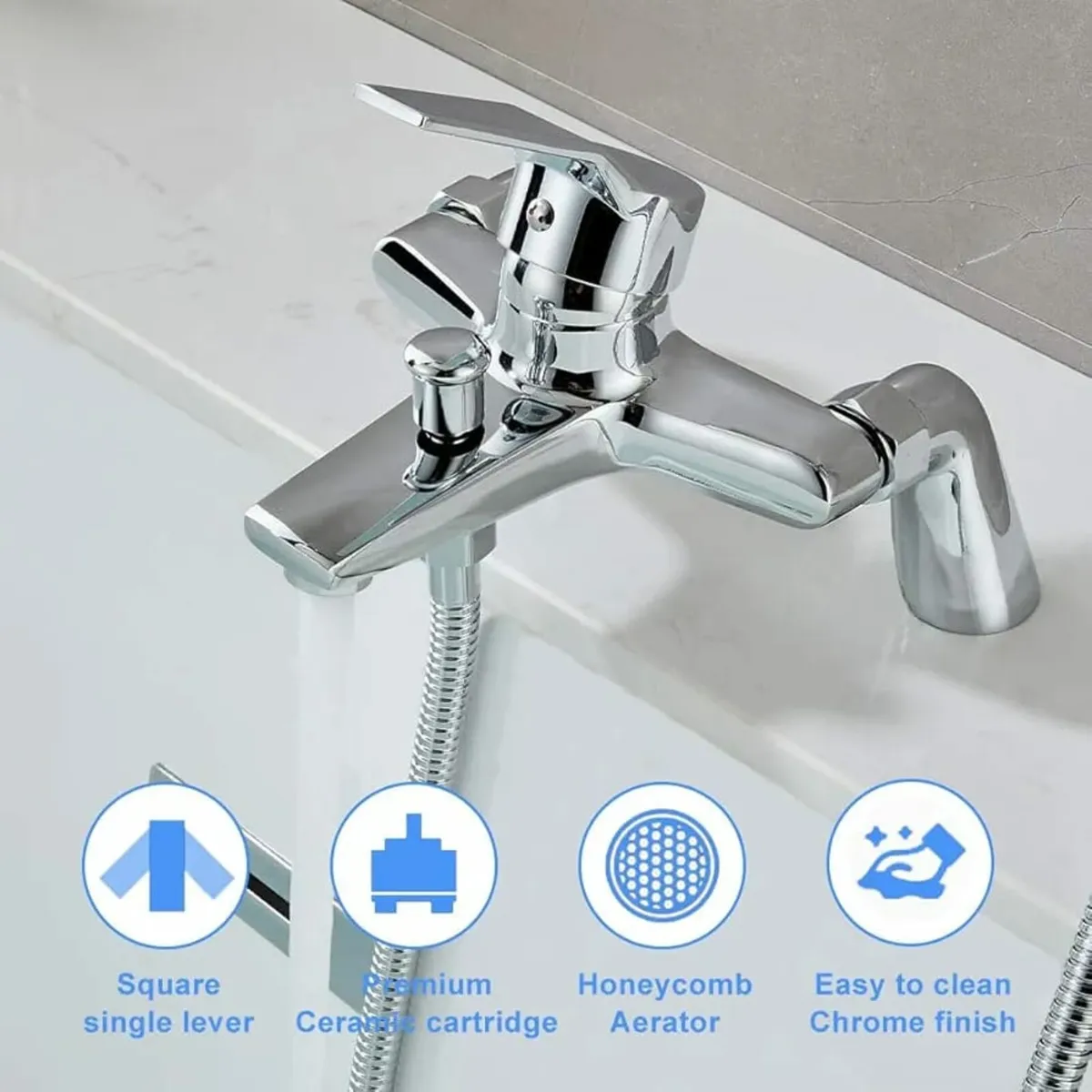 Bath Mixer Tap, Single Lever Chrome Bath Tap with - Image 4