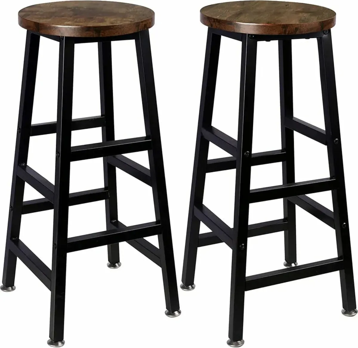 Round Bar Stool Square Leg Vintage Rustic Brown Ea - Image 1