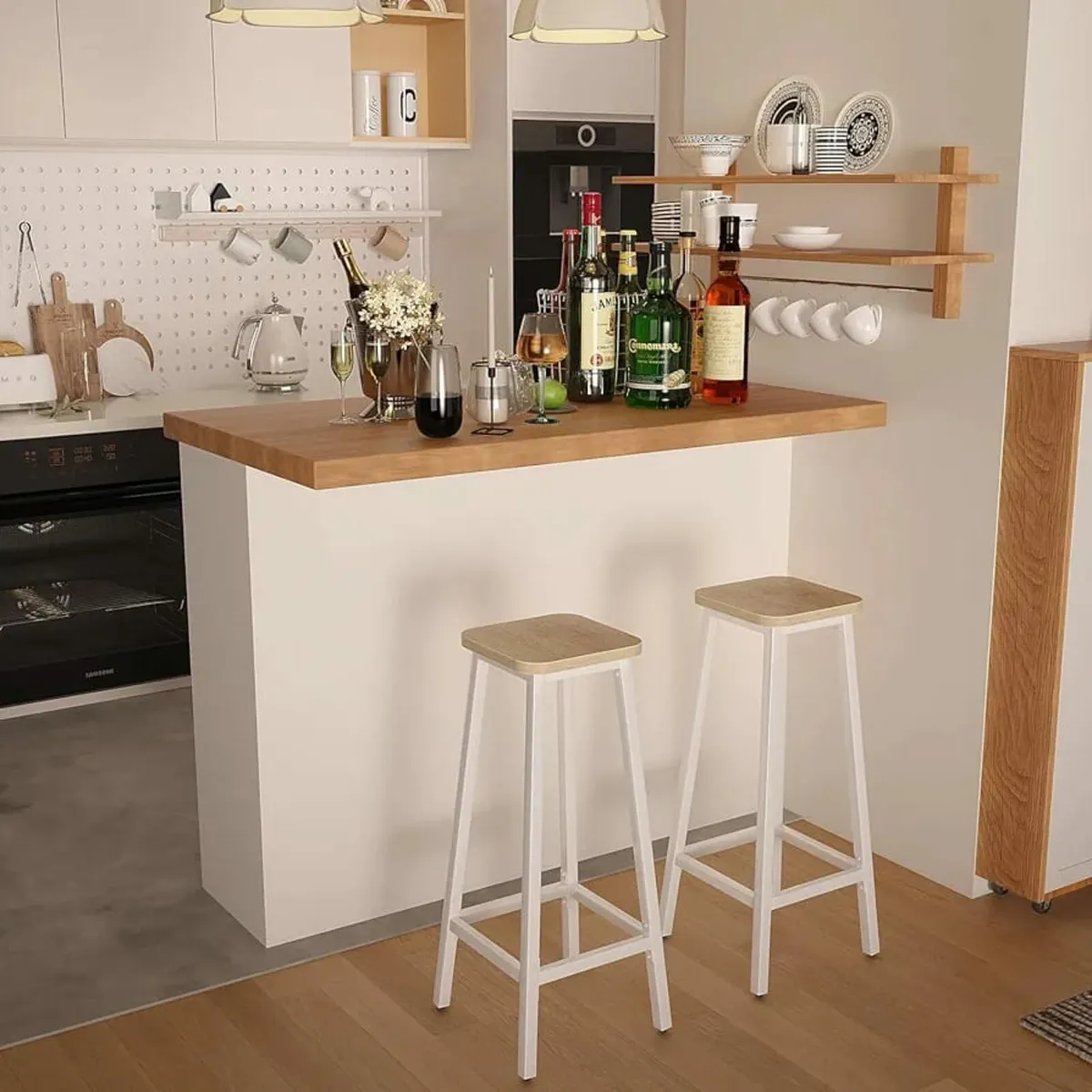 Bar Stools Square Base Set of 2, Tall Breakfast Ba - Image 1
