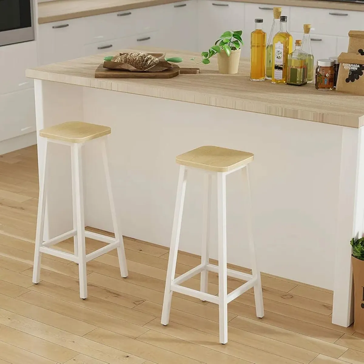 Bar Stools Square Base Set of 2, Tall Breakfast Ba - Image 3