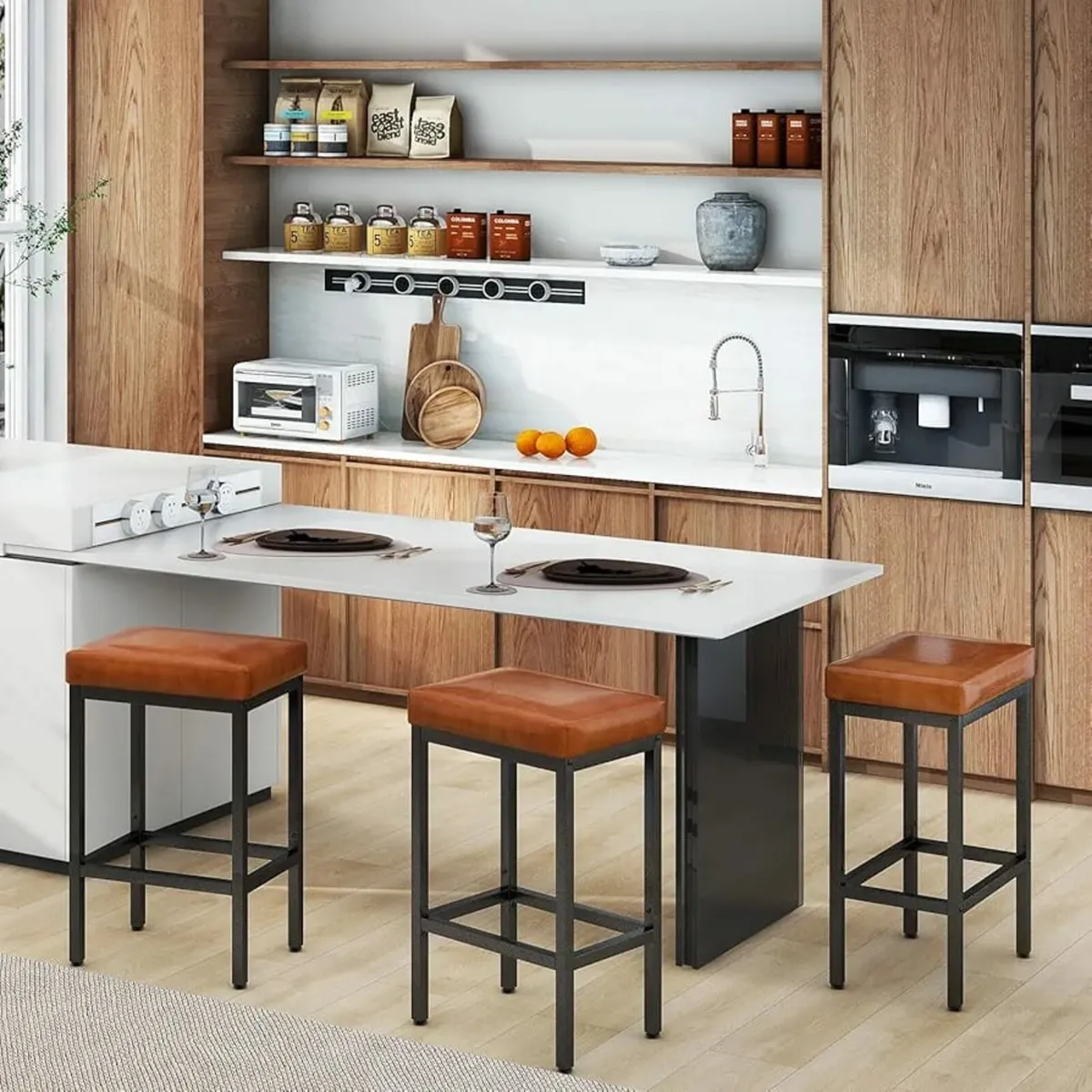 Bar Stools, 66 cm Bar Stools Set of 2, Caramel Bro - Image 2