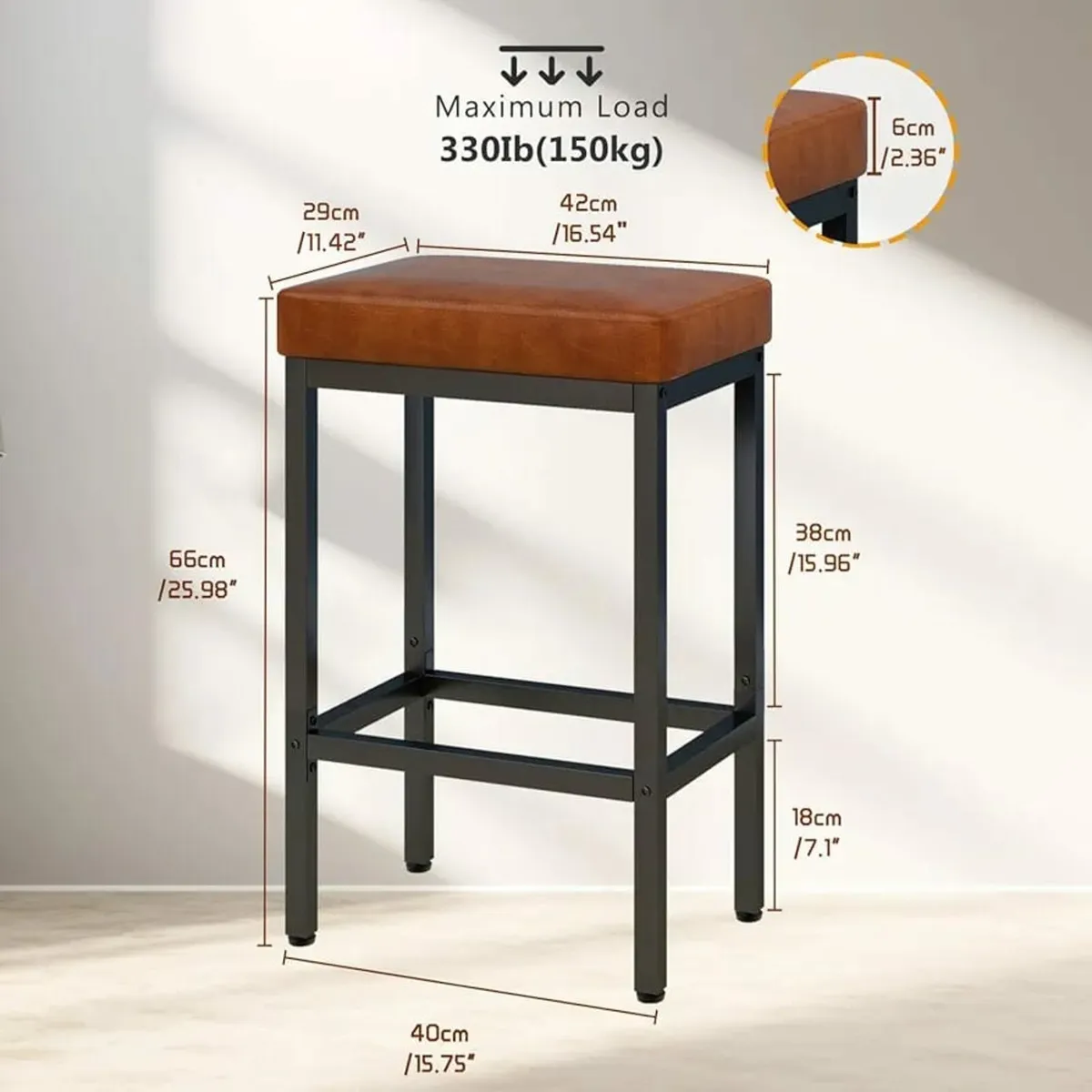 Bar Stools, 66 cm Bar Stools Set of 2, Caramel Bro - Image 3