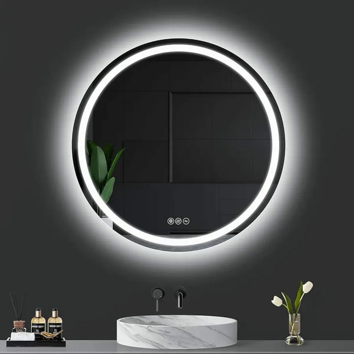 600mm Round Bathroom LED Mirror Illuminated Backli - Image 1