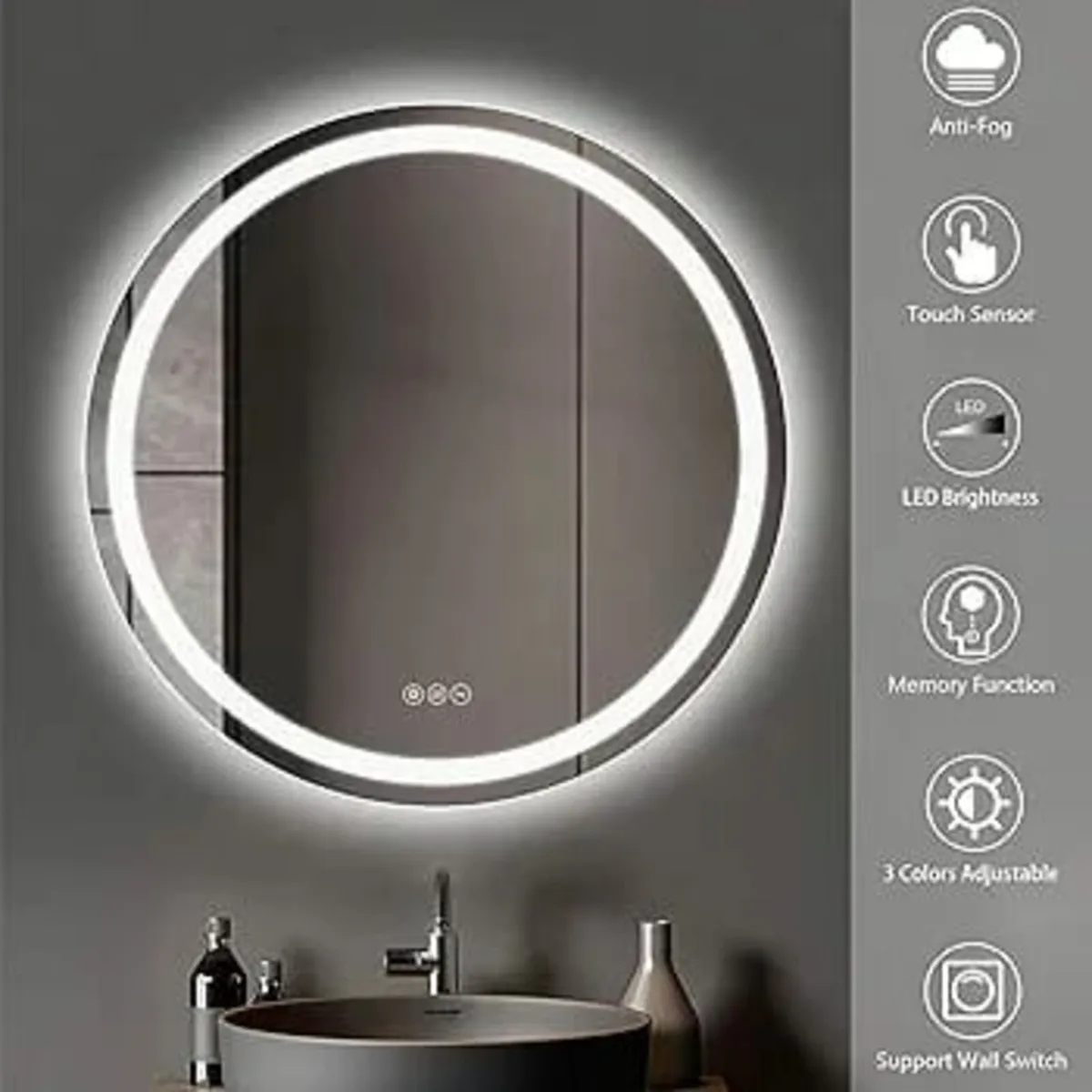 600mm Round Bathroom LED Mirror Illuminated Backli - Image 2