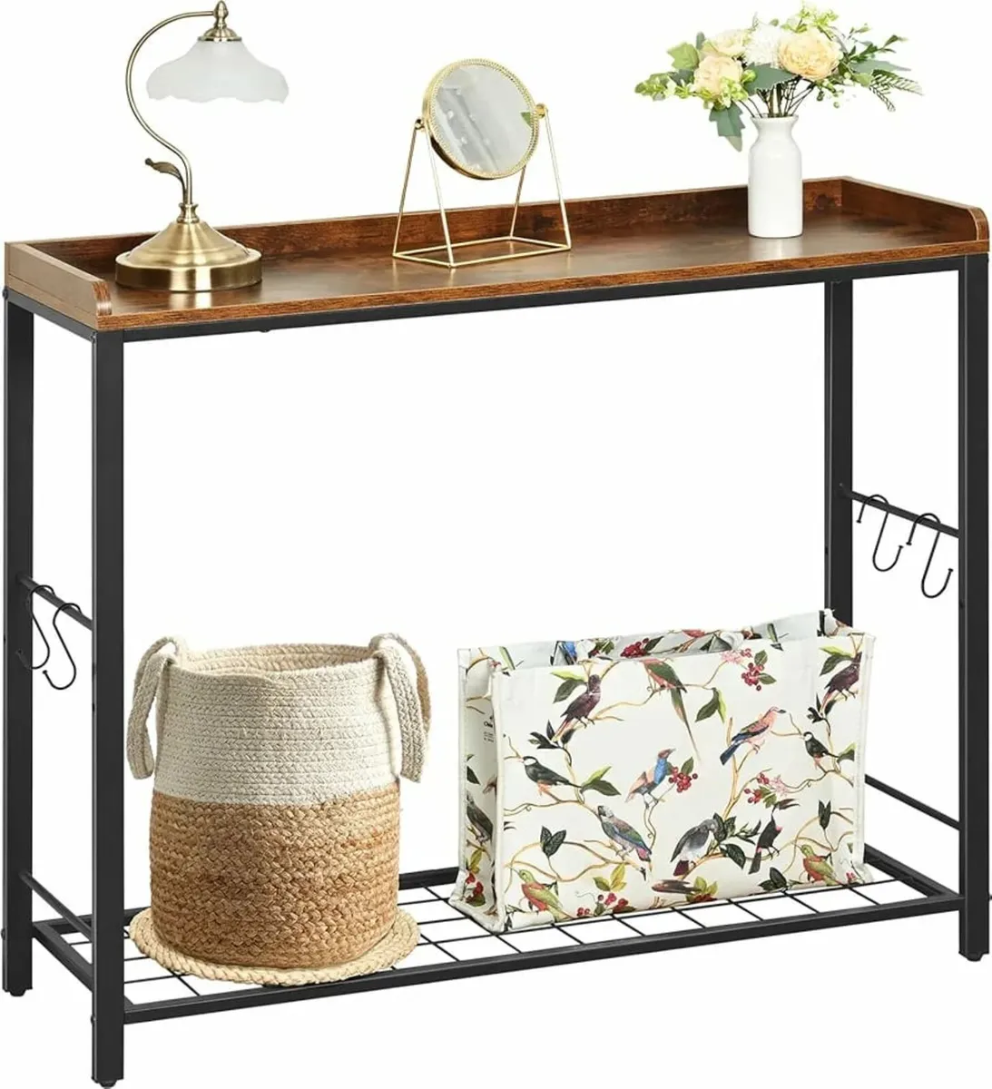 39.4" Entryway Table with Metal Grid Shelves, 2 Ti - Image 1