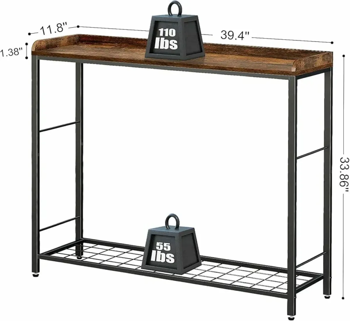 39.4" Entryway Table with Metal Grid Shelves, 2 Ti - Image 2