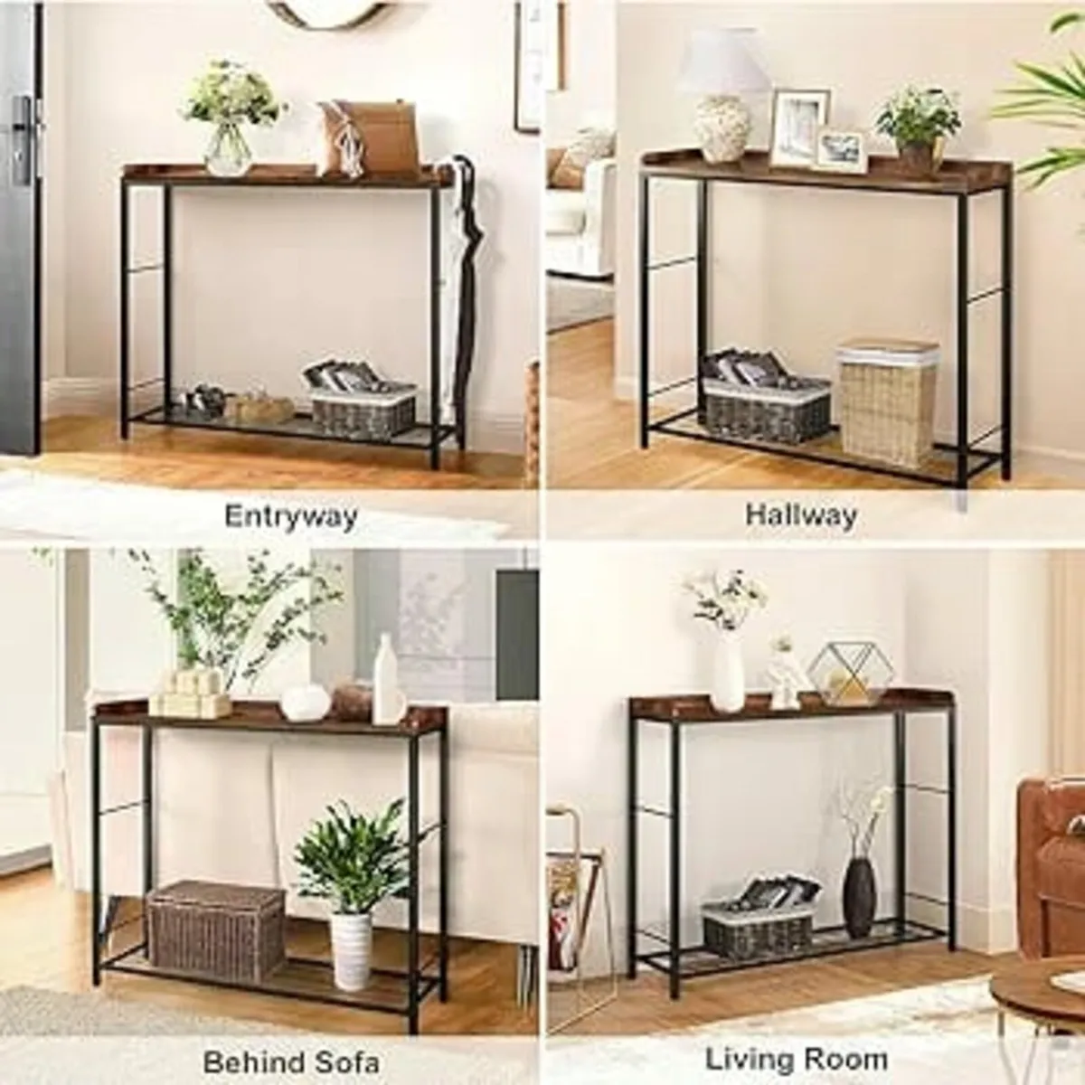 39.4" Entryway Table with Metal Grid Shelves, 2 Ti - Image 4