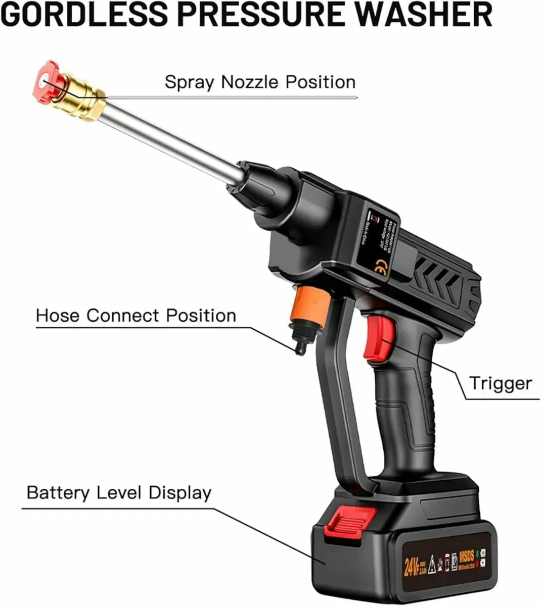 Cordless Pressure Washer, 300W Battery Pressure Wa - Image 4