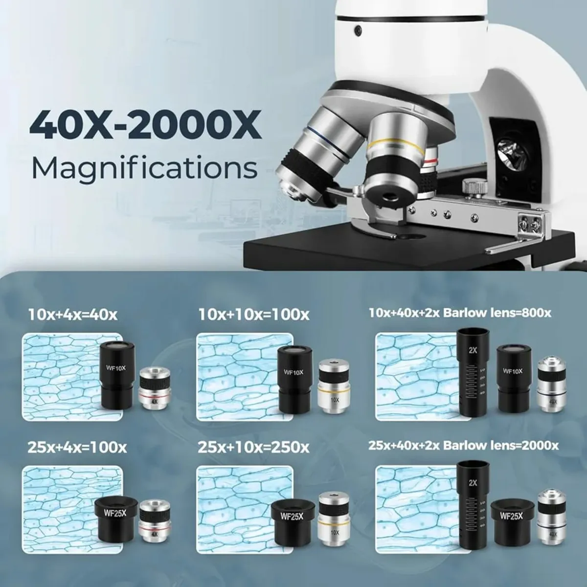 40-2000X Microscope for Kids Students Adults, with - Image 2