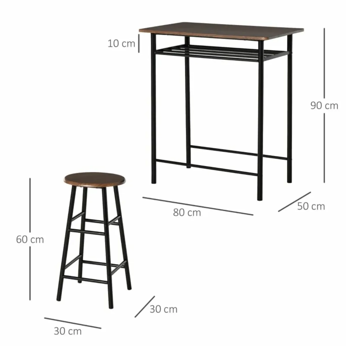 Bar Table Set, Bar Table and Stools Set, Footrest - Image 3