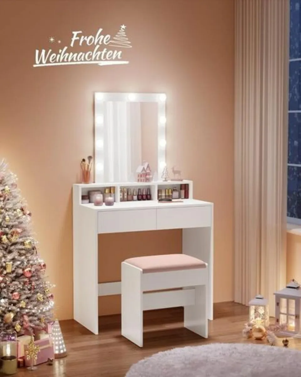 Dressing Table with LED Lighting & Stool, - Image 1