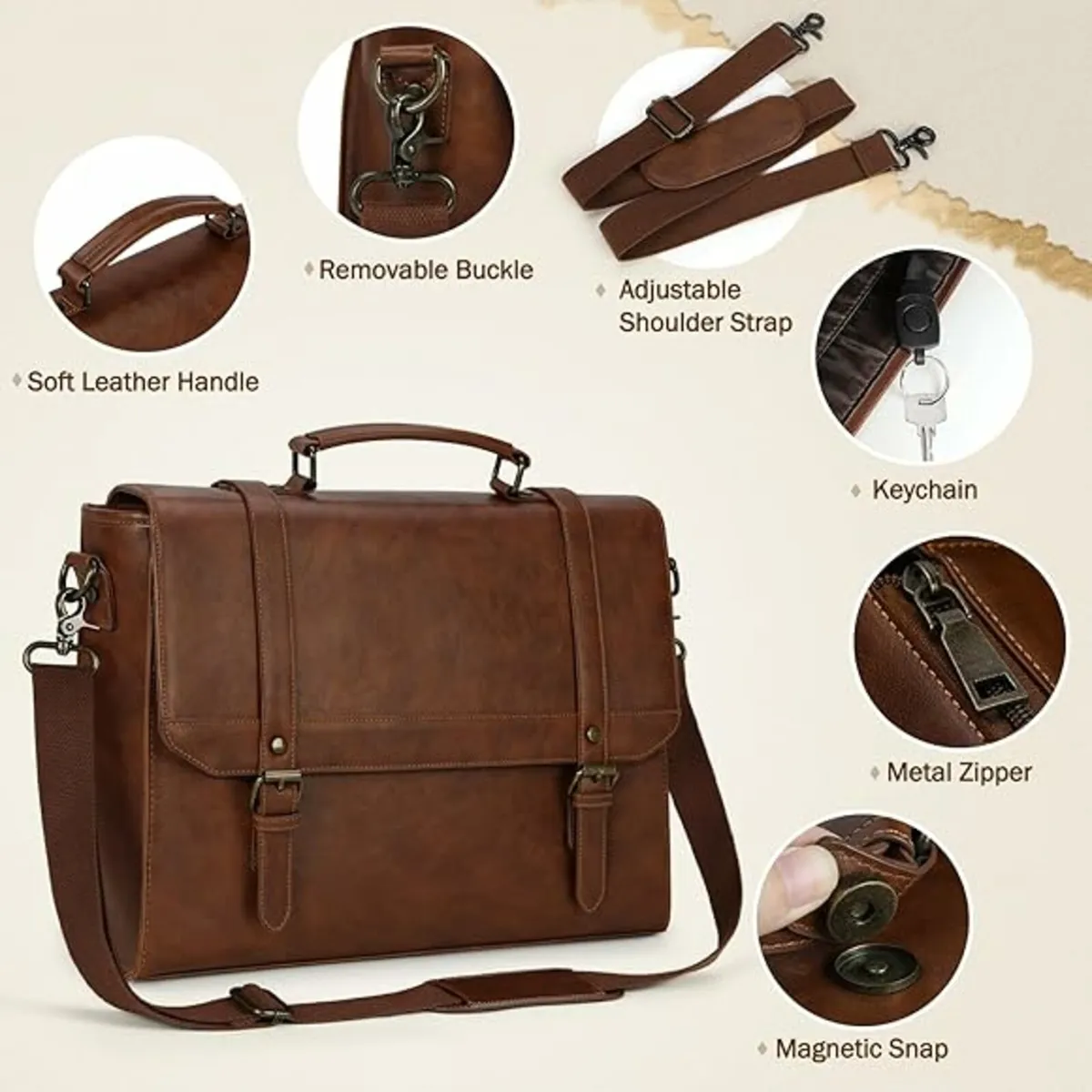 Messenger Bag Waterproof Leather Laptop Bag 15.6 I - Image 2