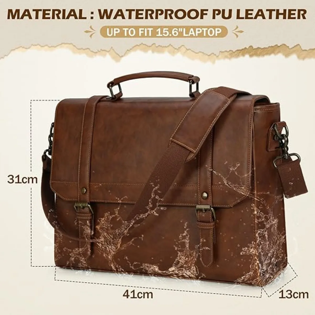 Messenger Bag Waterproof Leather Laptop Bag 15.6 I - Image 3