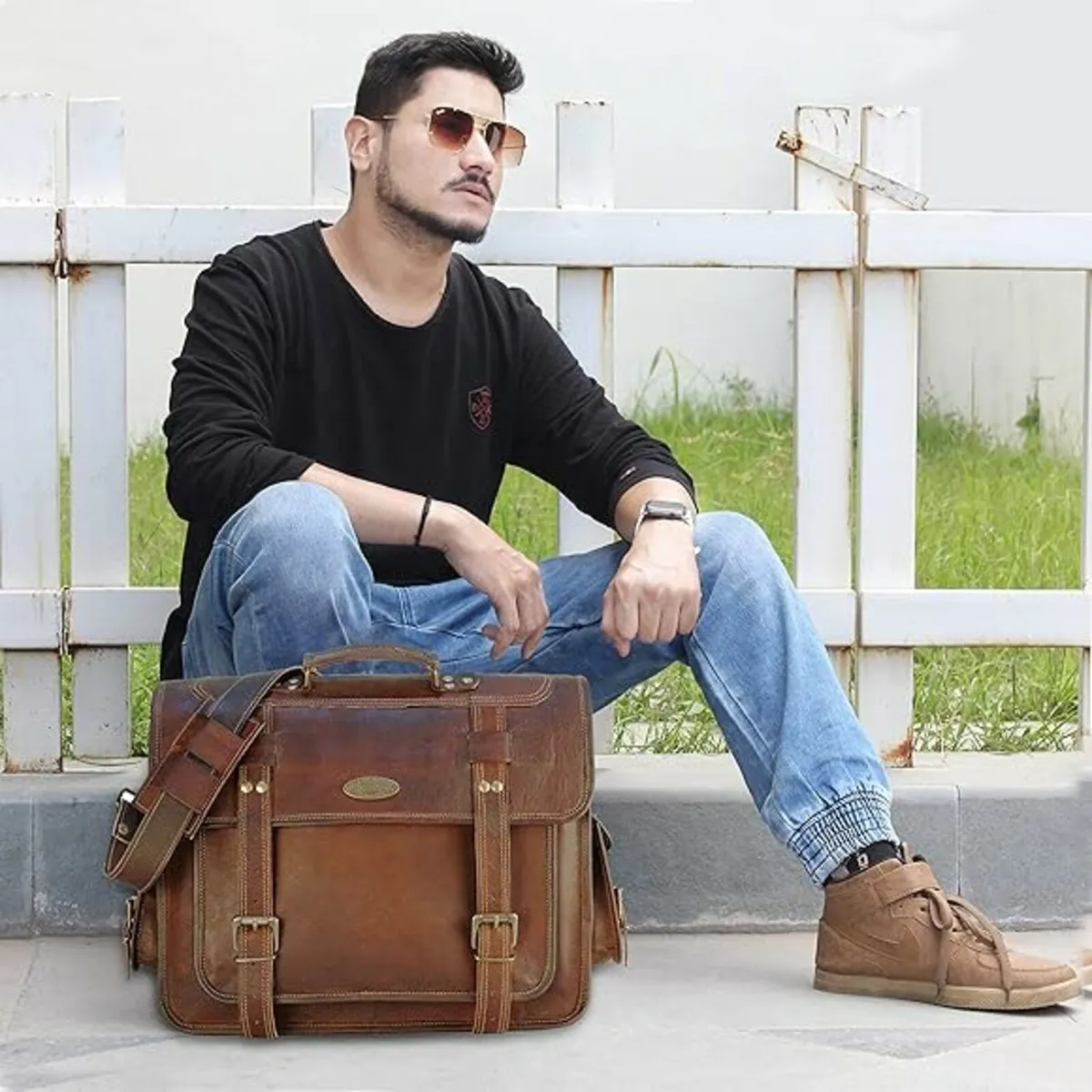 Leather Laptop Bags for Men Full Grain Leather Mes - Image 3