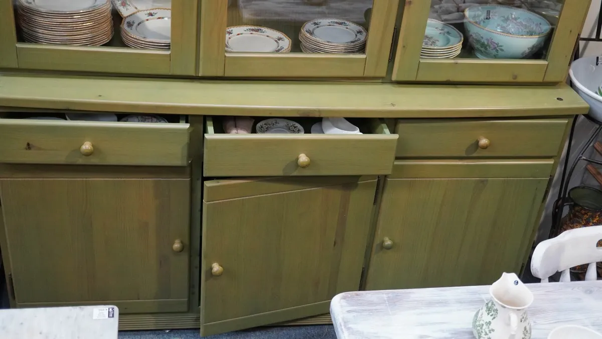 Beautiful Green Painted Spanish Display Cabinet - Image 3