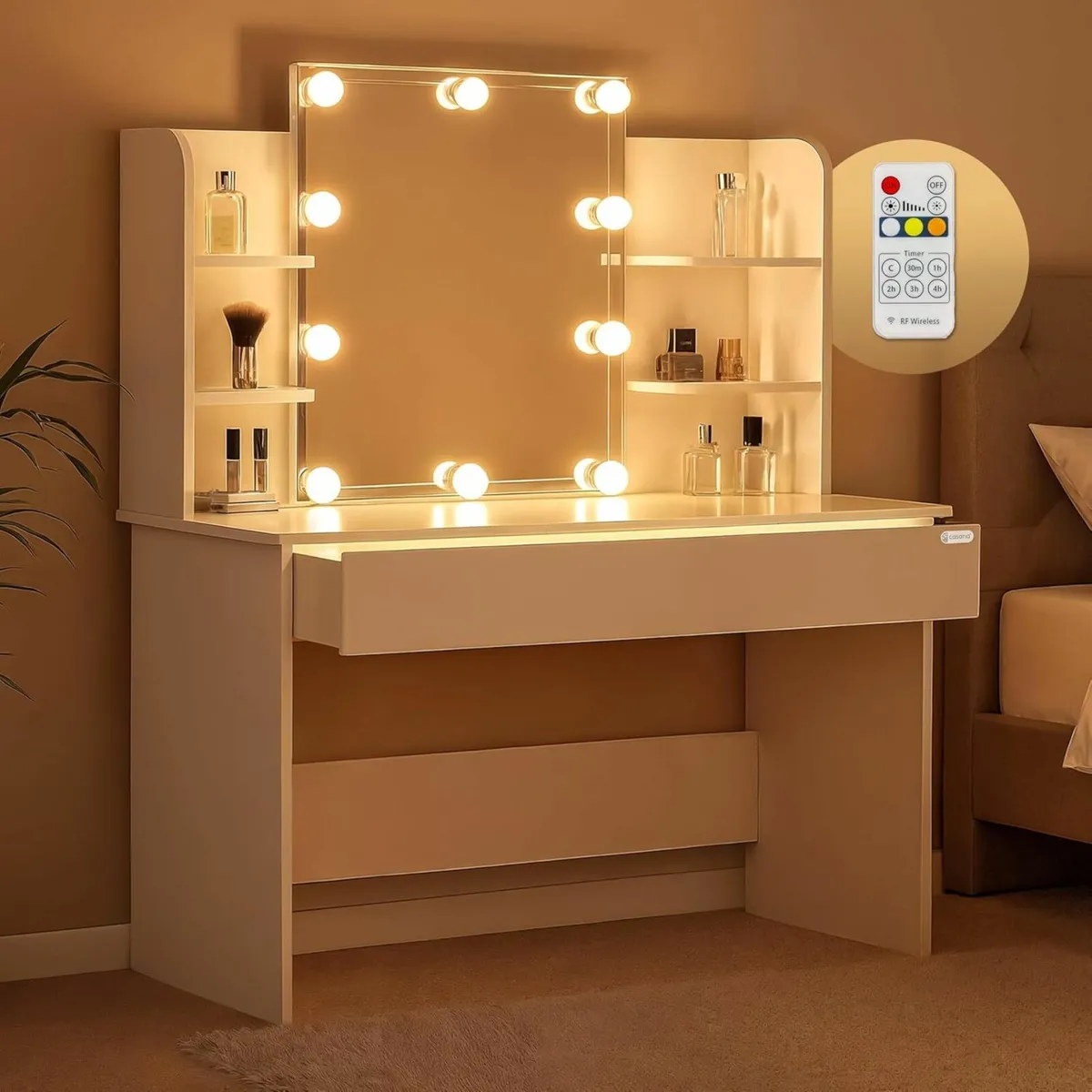 White LED Dressing Table with Mirror, Hollywood - Image 1