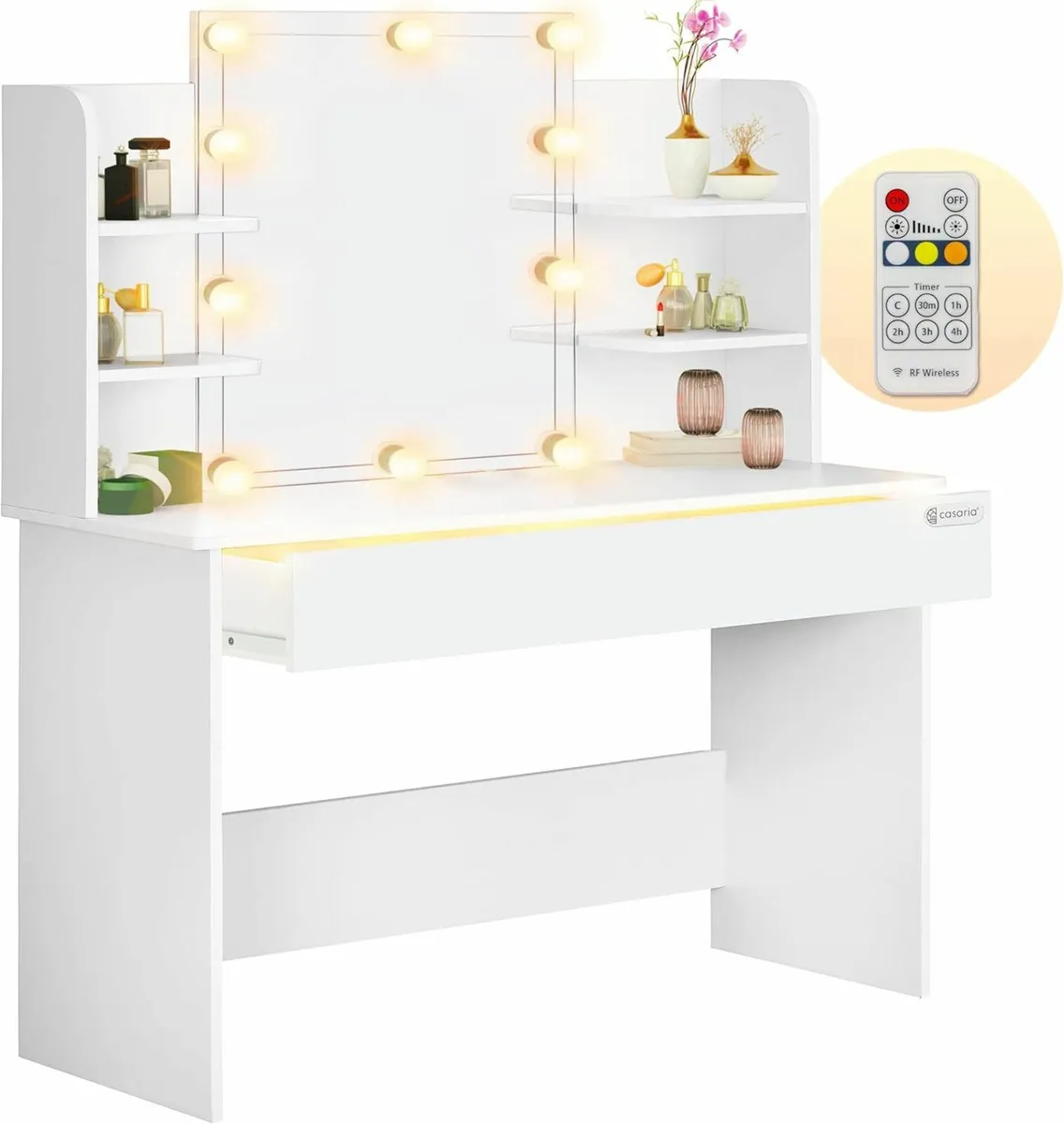 White LED Dressing Table with Mirror, Hollywood - Image 2