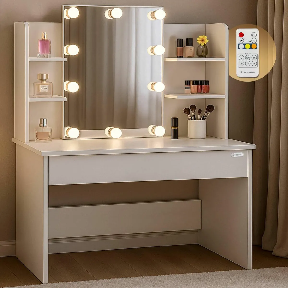 White LED Dressing Table with Mirror, Hollywood - Image 3