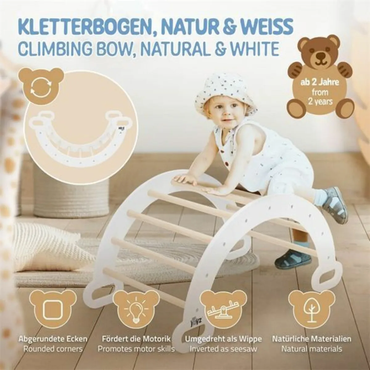 Climbing arch for children nature/white wood - Image 3