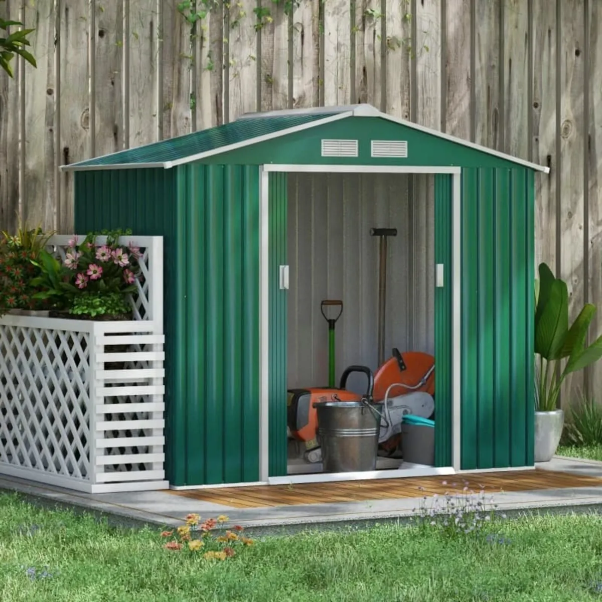 7ft x 4ft Lockable Garden Shed Large Patio Roofed - Image 1