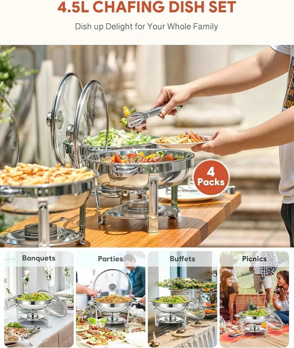 Chafing Dish Buffet Set, 4 Pack 4.5L Round Chafers - Image 3