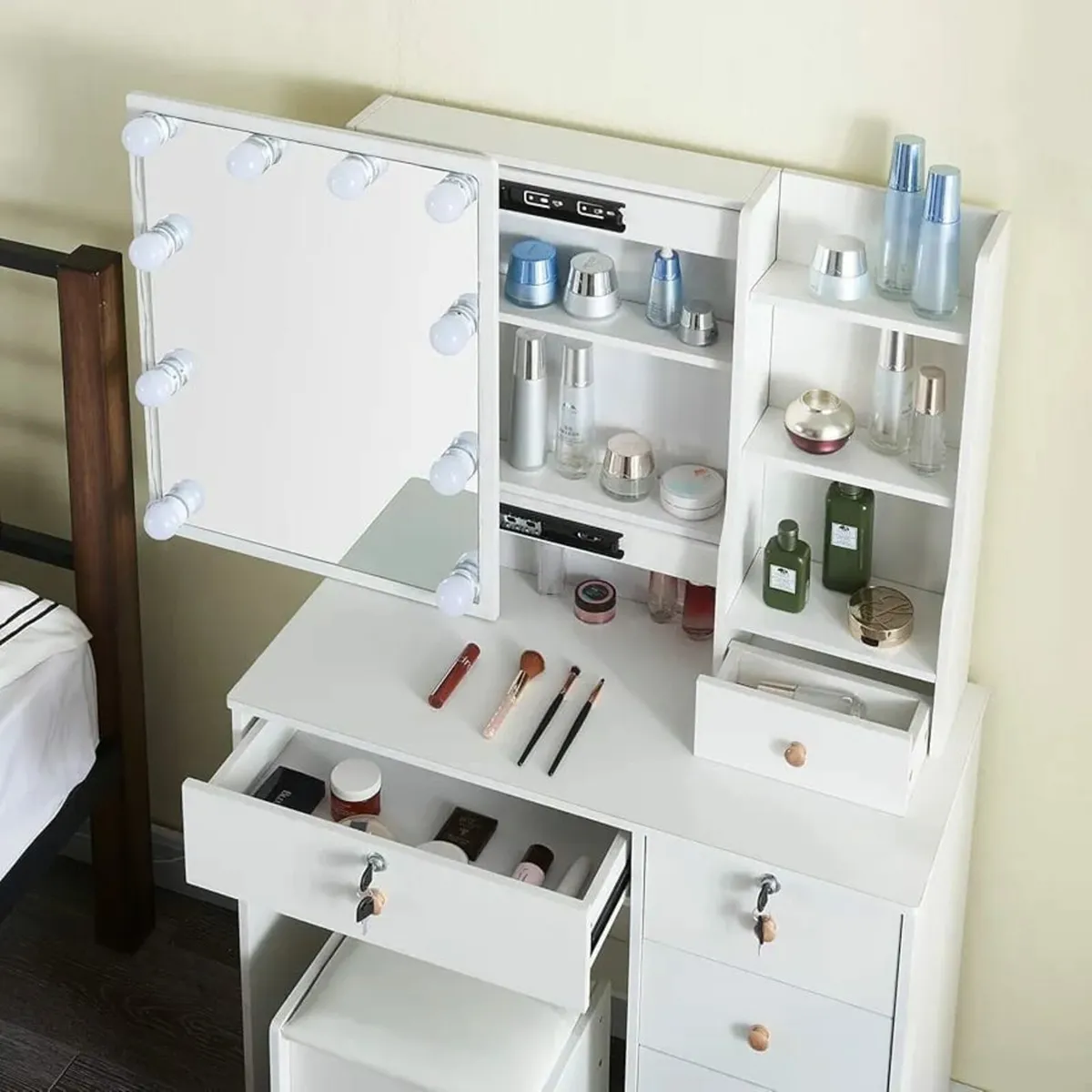 White Dressing Table with Hollywood LED Vanity Mir - Image 4