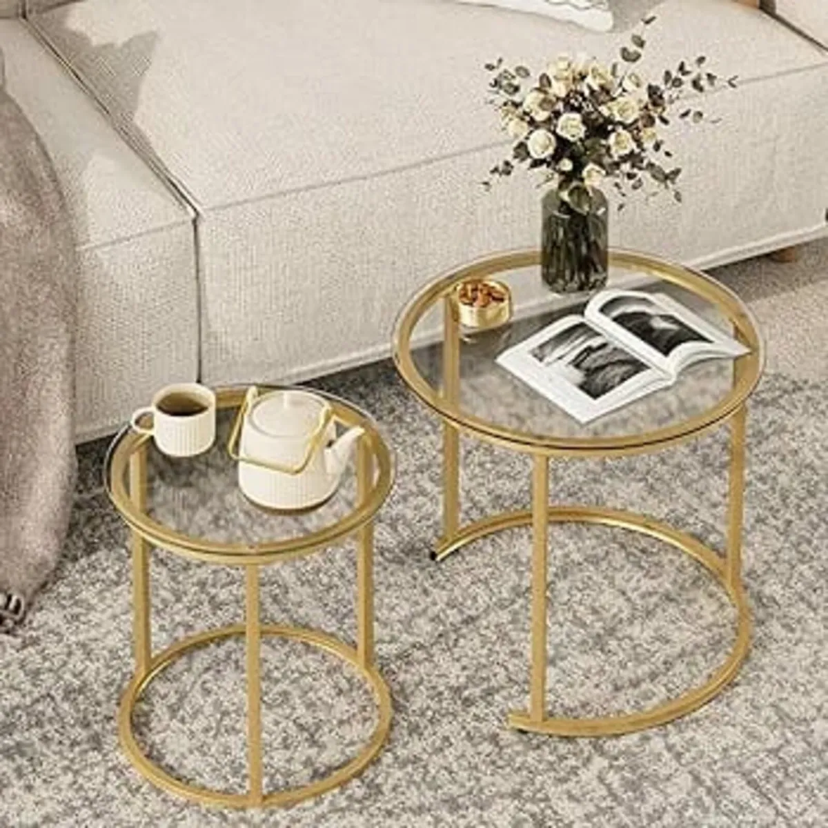 Round Nesting Coffee Tables, Removable Set of 2 En - Image 2