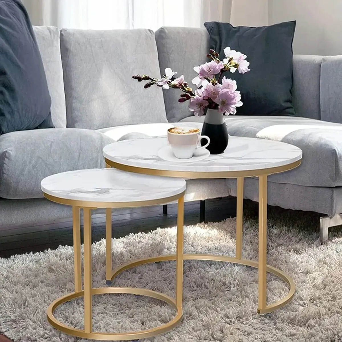 Round Coffee Tables, Removable Set of 2 End Table, - Image 1