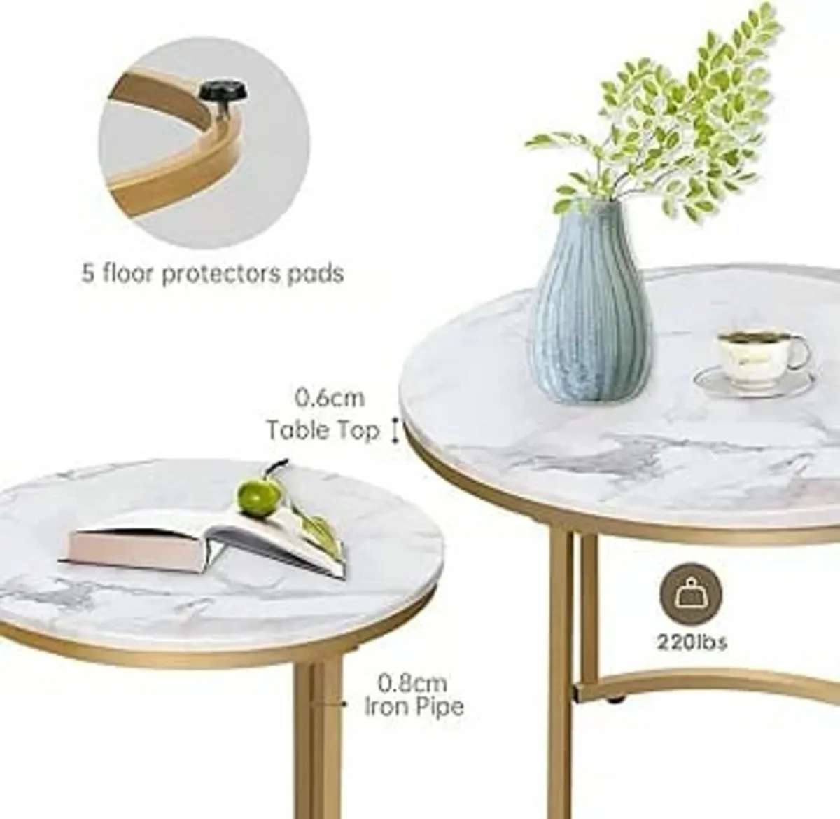 Round Coffee Tables, Removable Set of 2 End Table, - Image 4