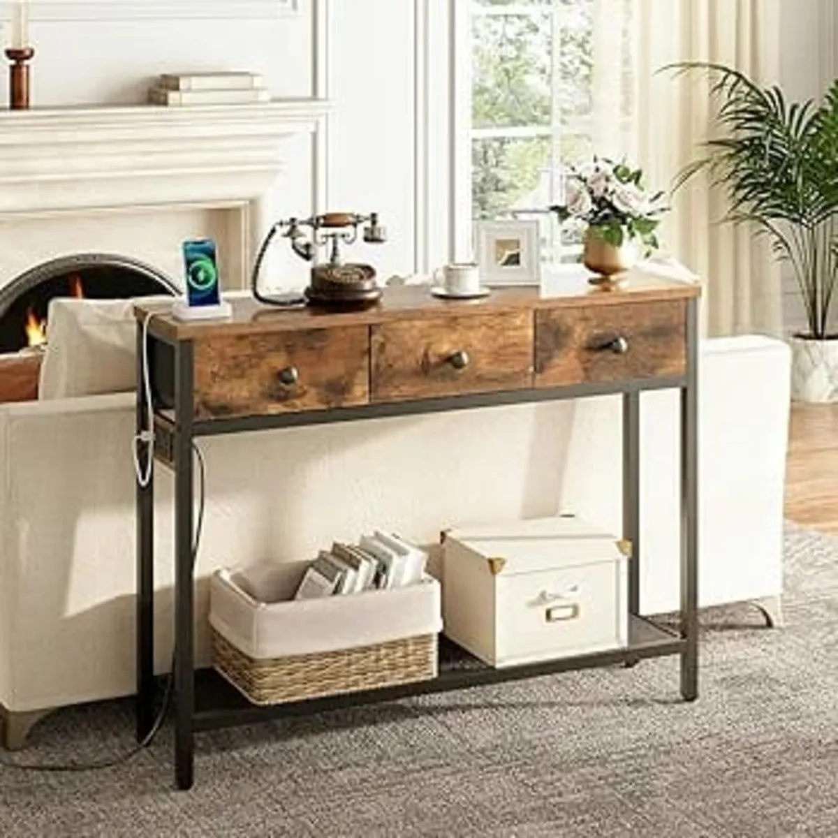 Table for Hallway, 100 cm Console Table with Power - Image 1