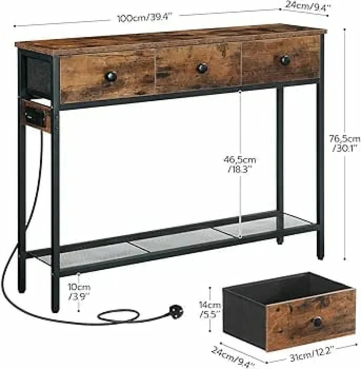 Table for Hallway, 100 cm Console Table with Power - Image 2