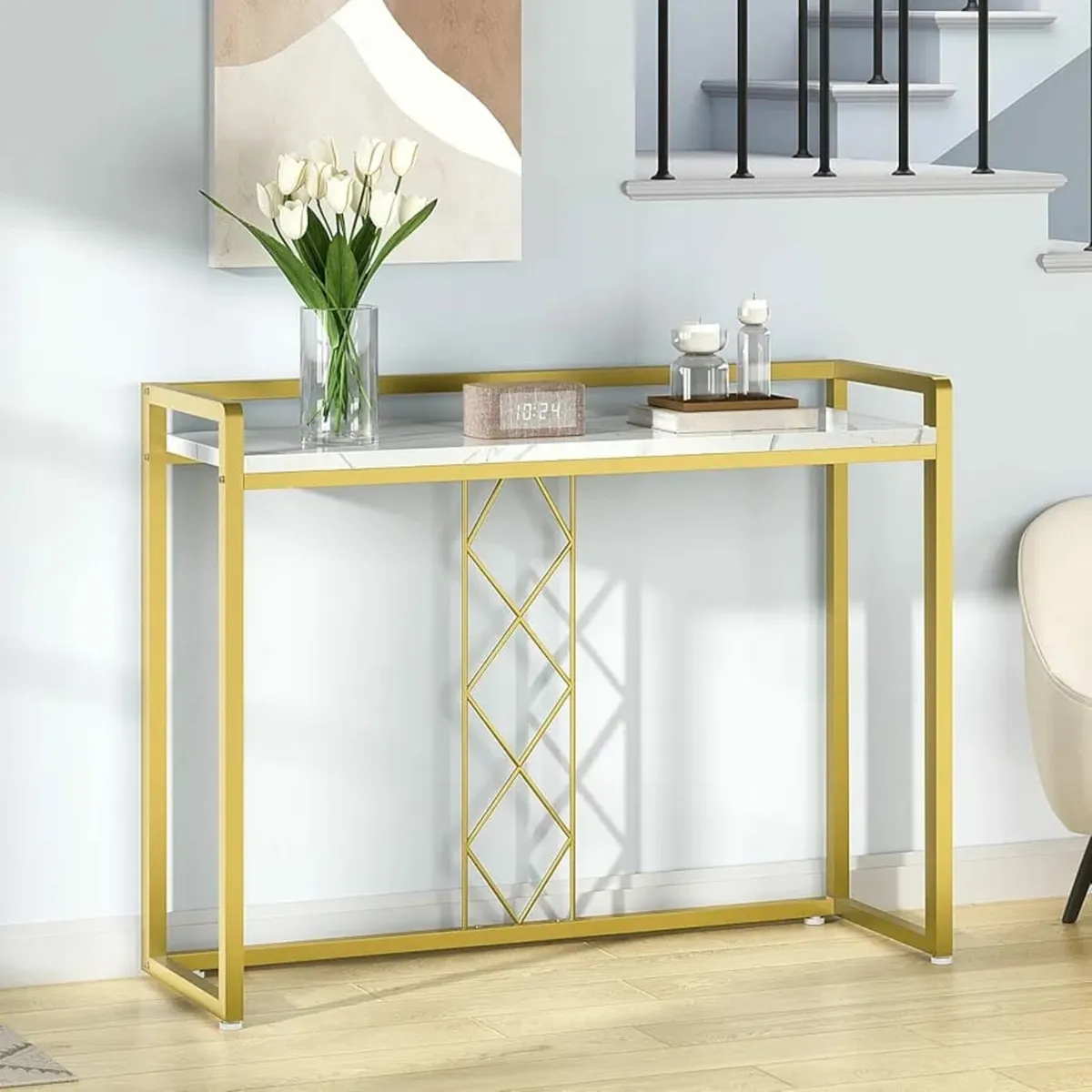 Gold Console Table, Slim Hallway Table, 100 cm Mod - Image 1