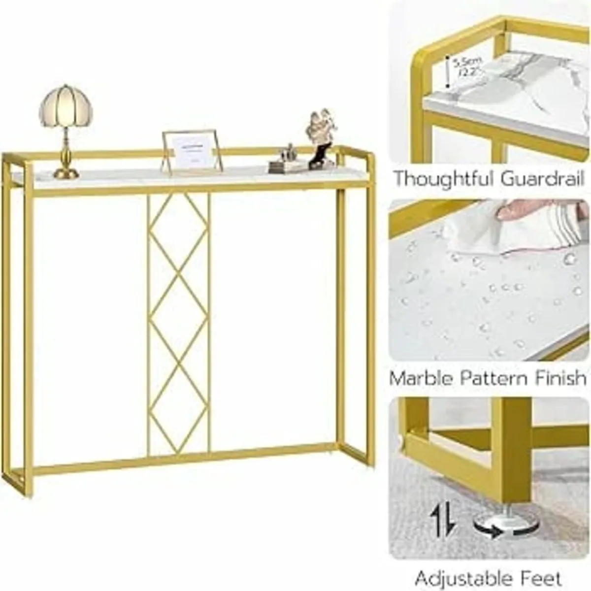 Gold Console Table, Slim Hallway Table, 100 cm Mod - Image 2