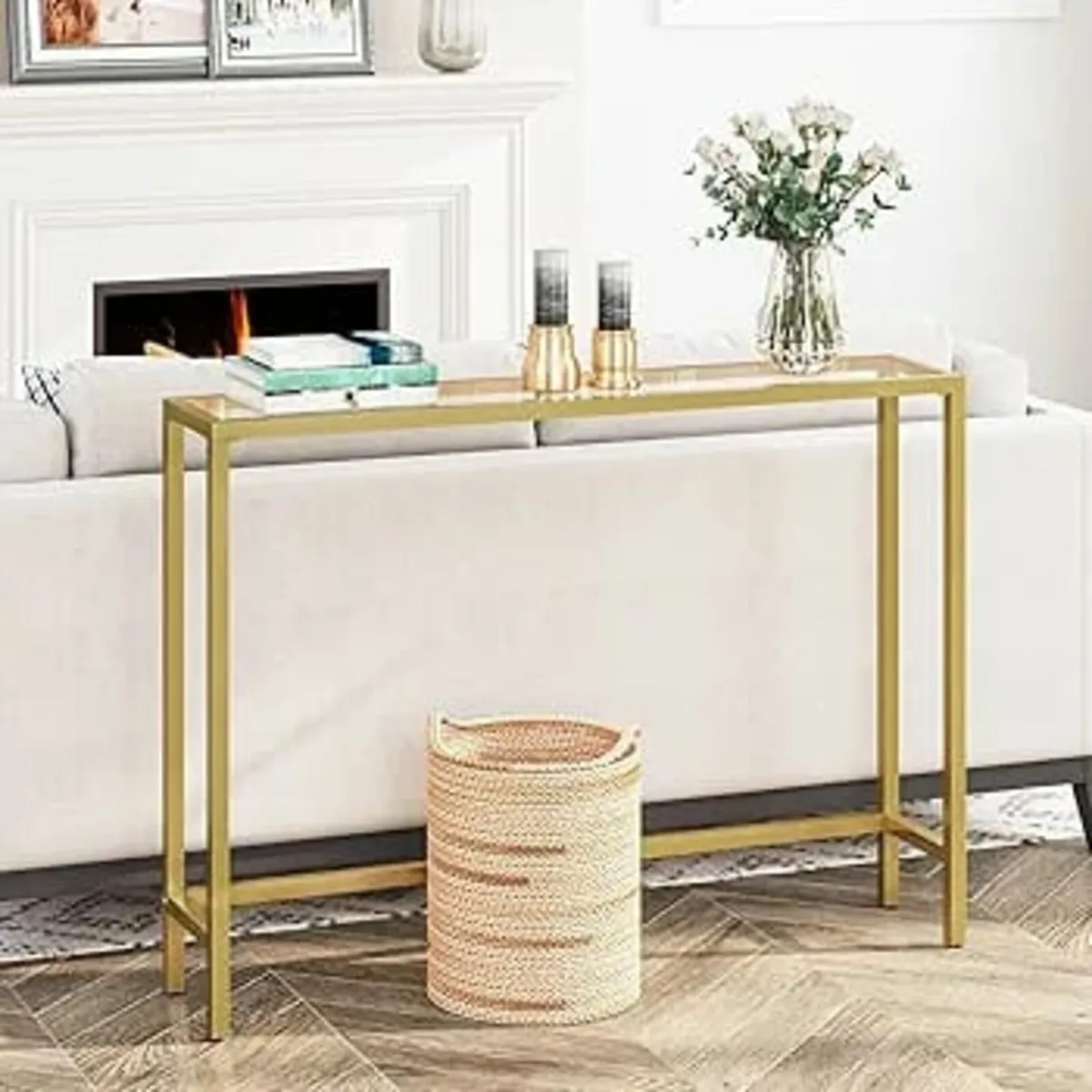 Gold Console Table, Tempered Glass Sofa Table, Sli - Image 3