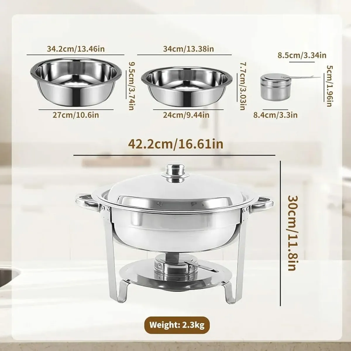 Chafing Dish Buffet Set, 4.5L Round Chafers for Ca - Image 2