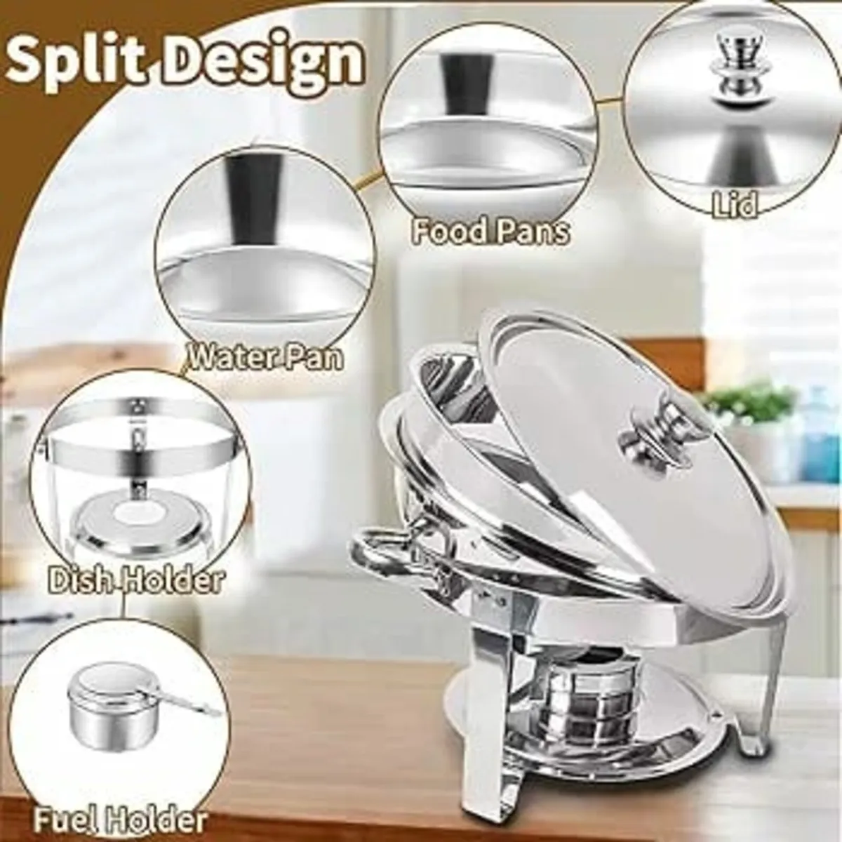 Chafing Dish Buffet Set, 4.5L Round Chafers for Ca - Image 3