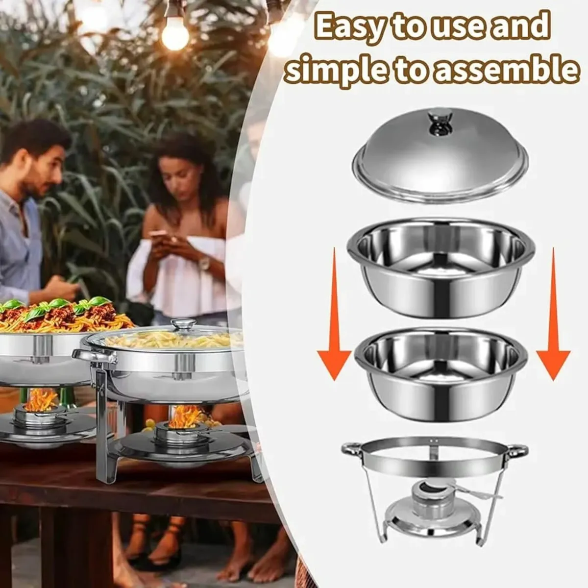 Chafing Dish Buffet Set, 4.5L Round Chafers for Ca - Image 4
