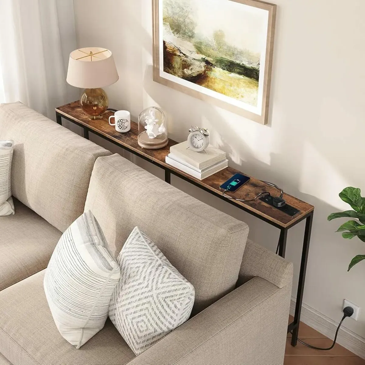 Skinny Console Table with Power Outlets, 160 CM Na - Image 2